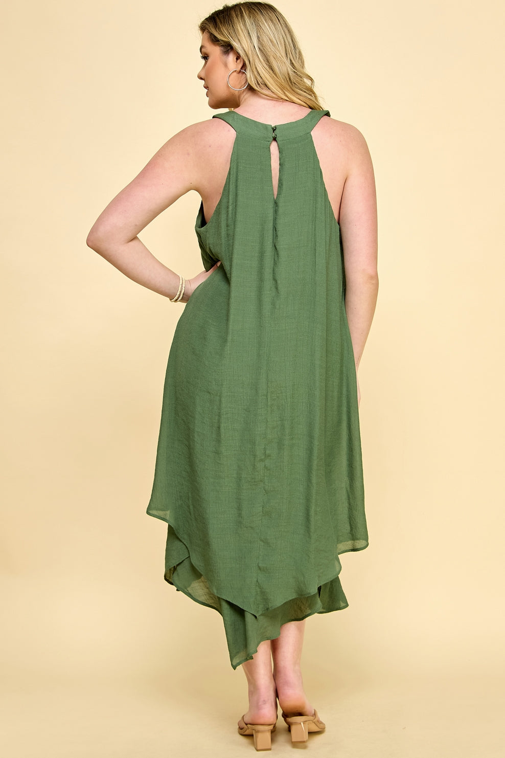 Plus Size Gauze Knit High Low Dress-Olive