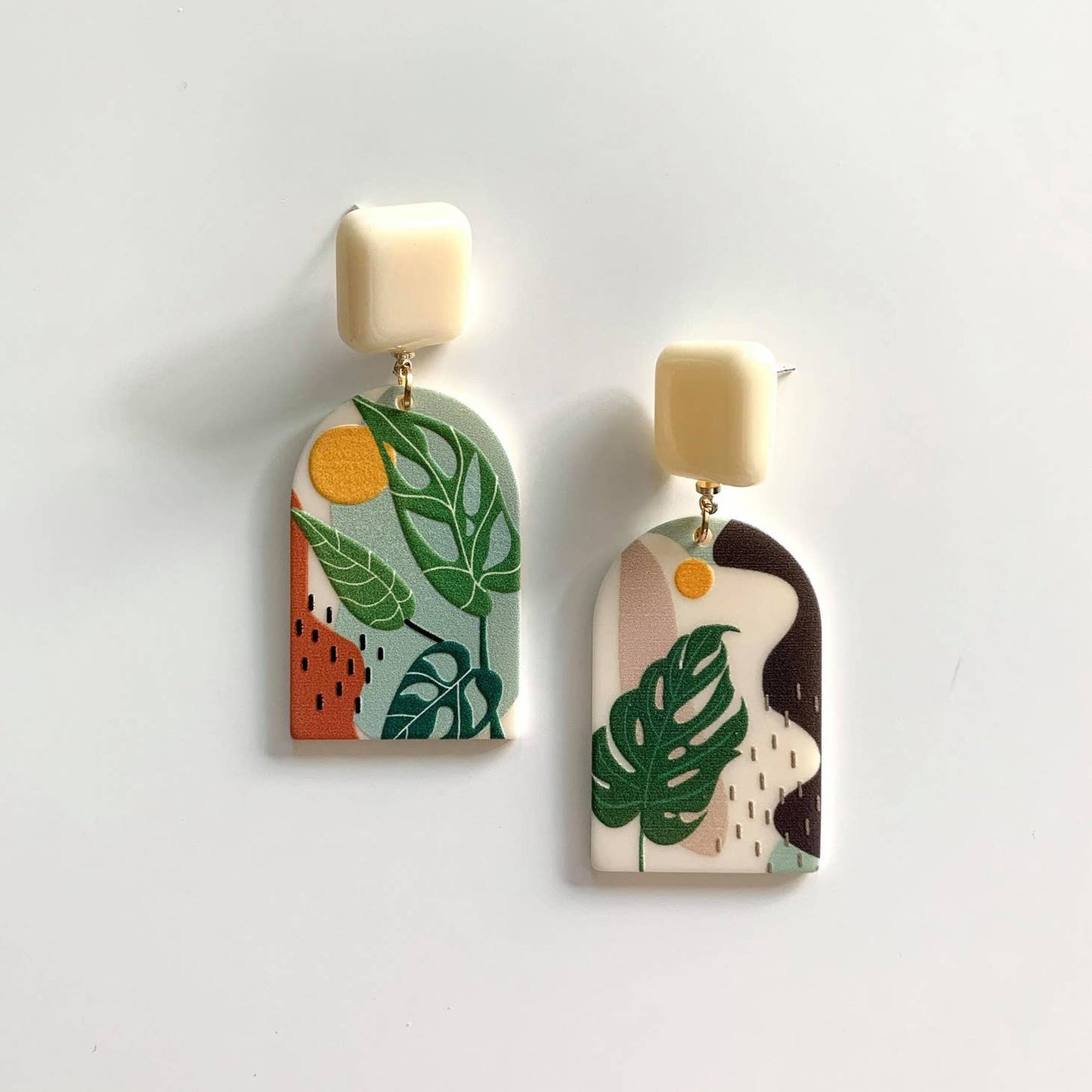 Acrylic Monstera Leaf Earrings