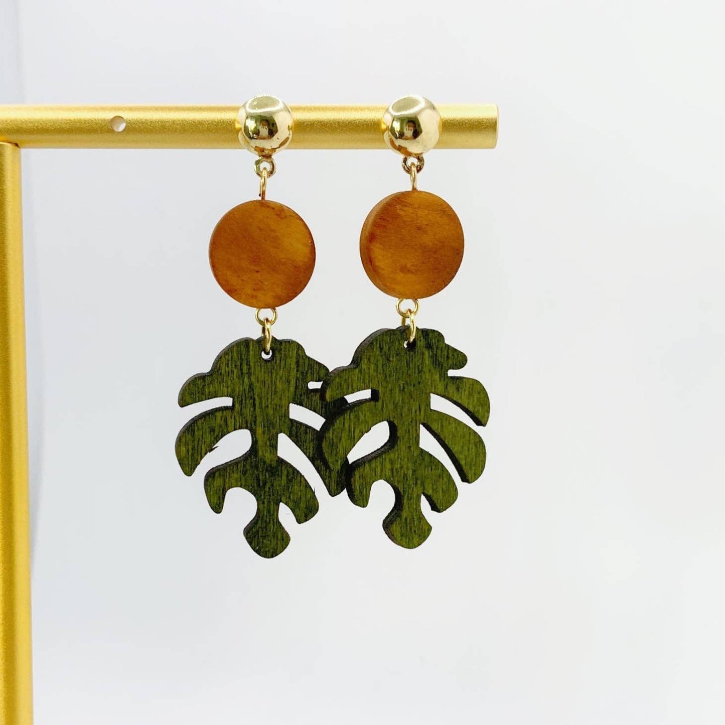 Unique Wood Monstera Leaf Earrings