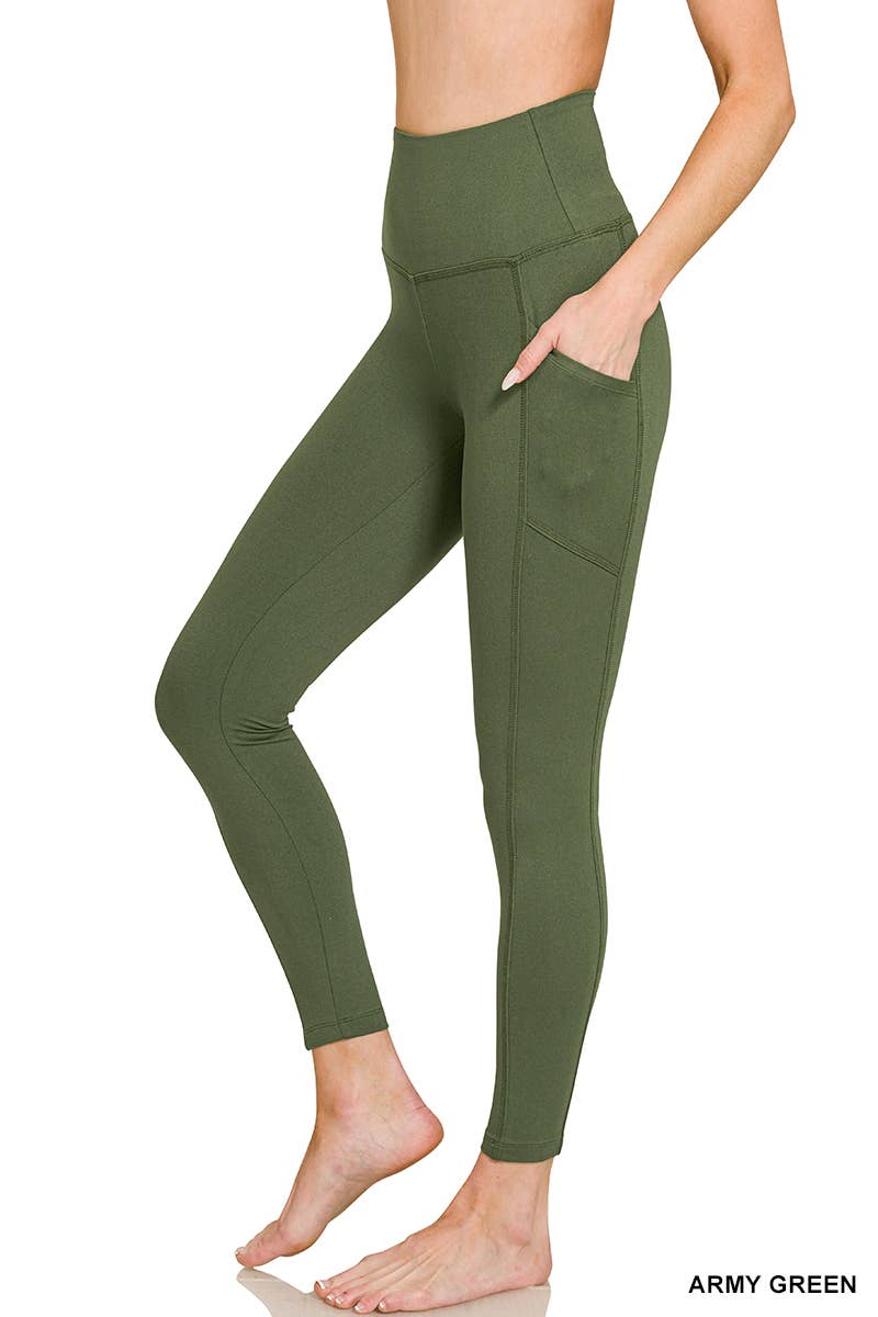Brushed Microfiber Wide Waistband Leggings W/ Pockets Zenana