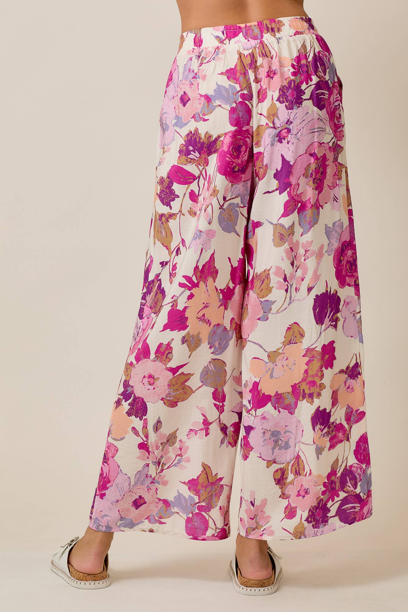 Skylar Rose - Floral Wide-Leg Pants with Elastic Waistband & Pockets