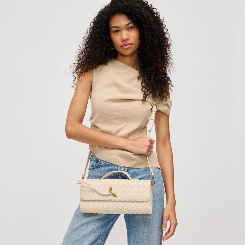 Urban Expressions - Ada Top Handle Woven East West Clutch Crossbody: Oatmilk
