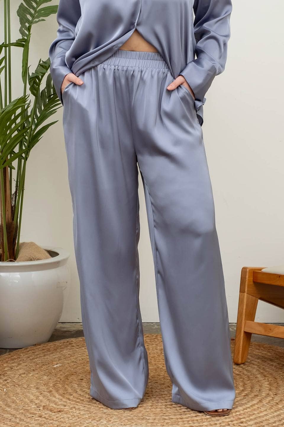 Solid Satin Wide Leg Pants