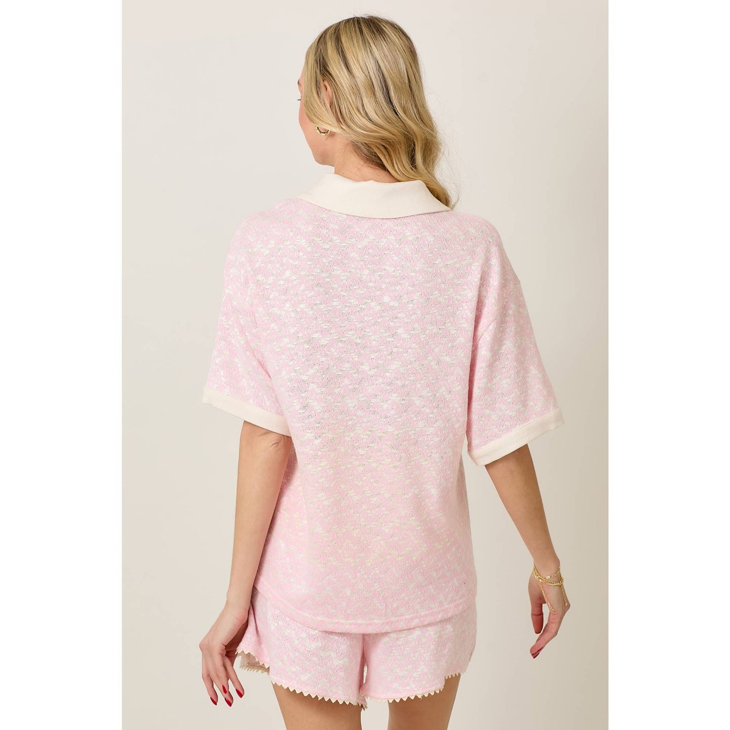 Skylar Rose - Knit Collar Short Sleeve Set With Contrast Detail