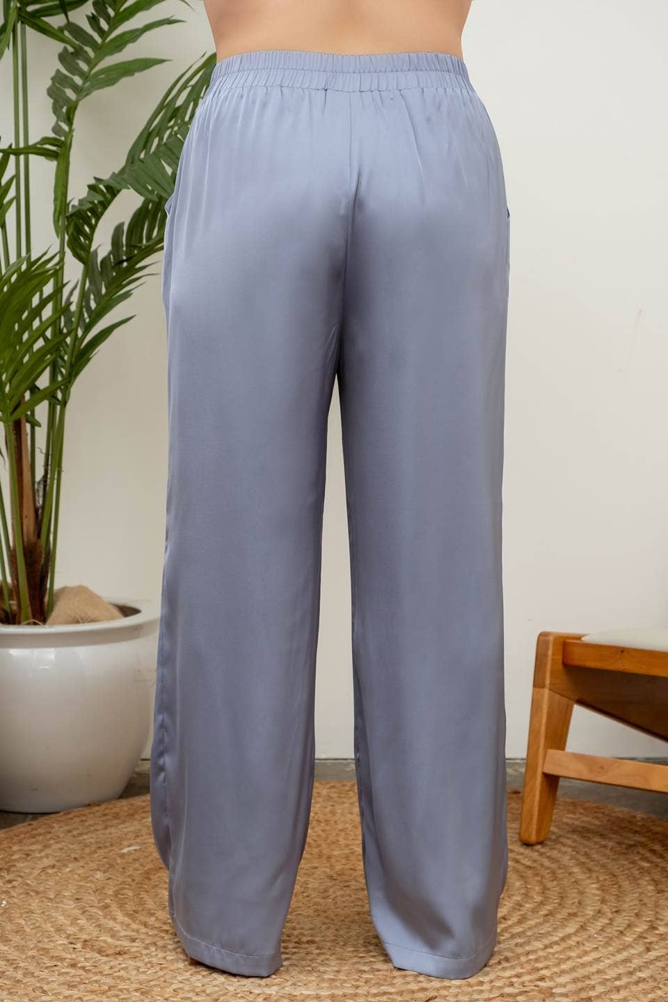 Solid Satin Wide Leg Pants