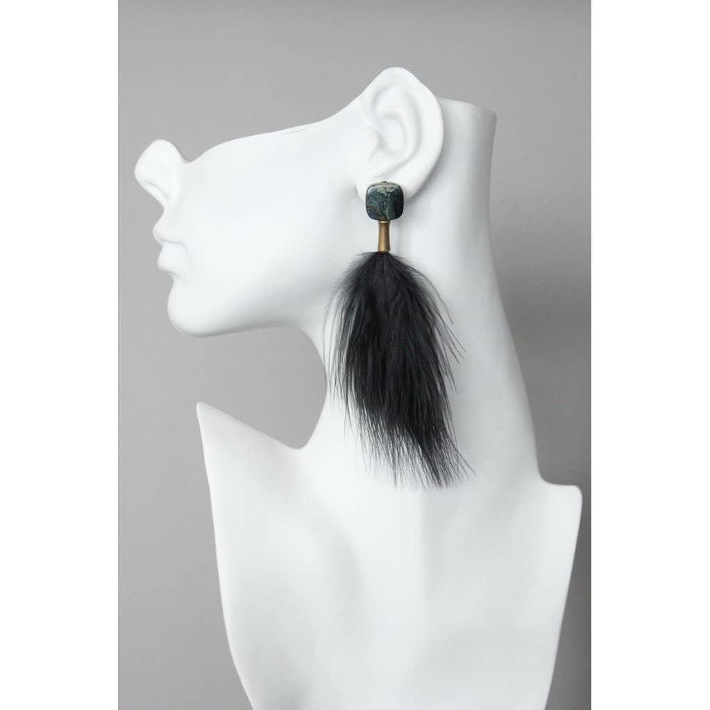 David Aubrey Jewelry - Jasper and Black Feather Post Earrings