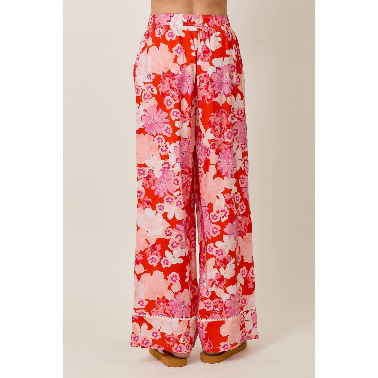 Skylar Rose - Floral Print Elastic Waistband Wide Leg Pants