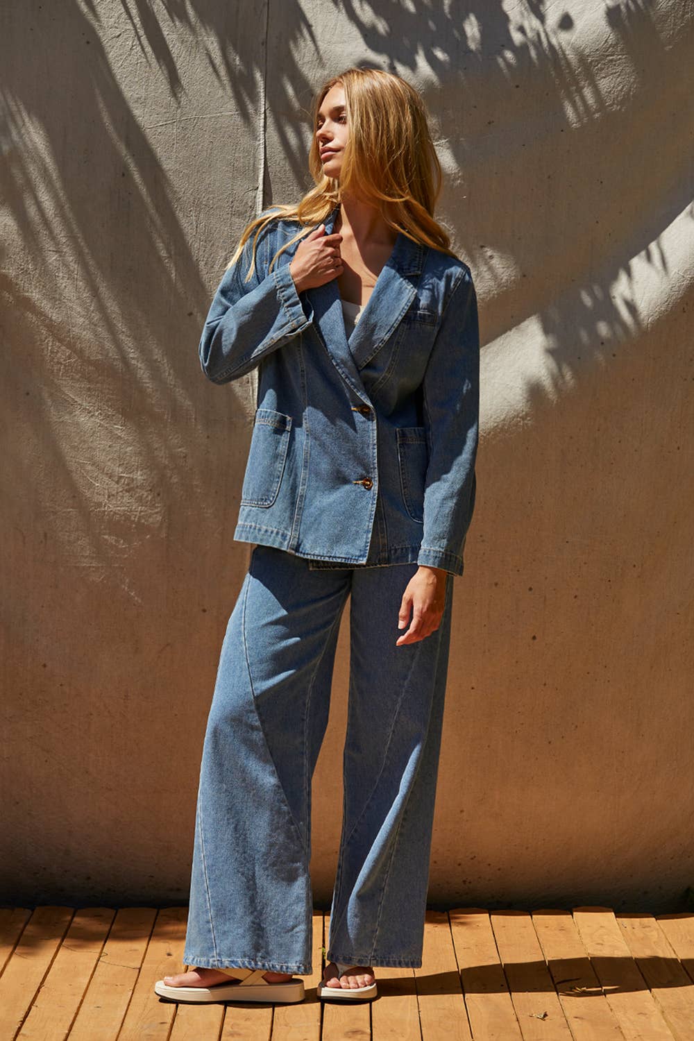 Brandi Double Breasted Denim Blazer Jacket