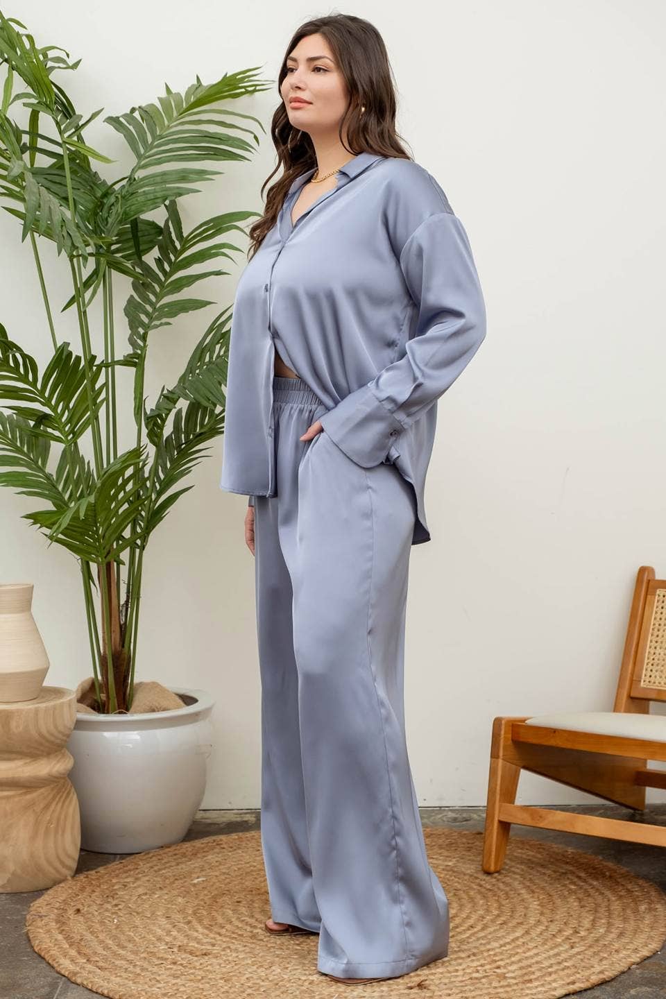 Solid Satin Wide Leg Pants