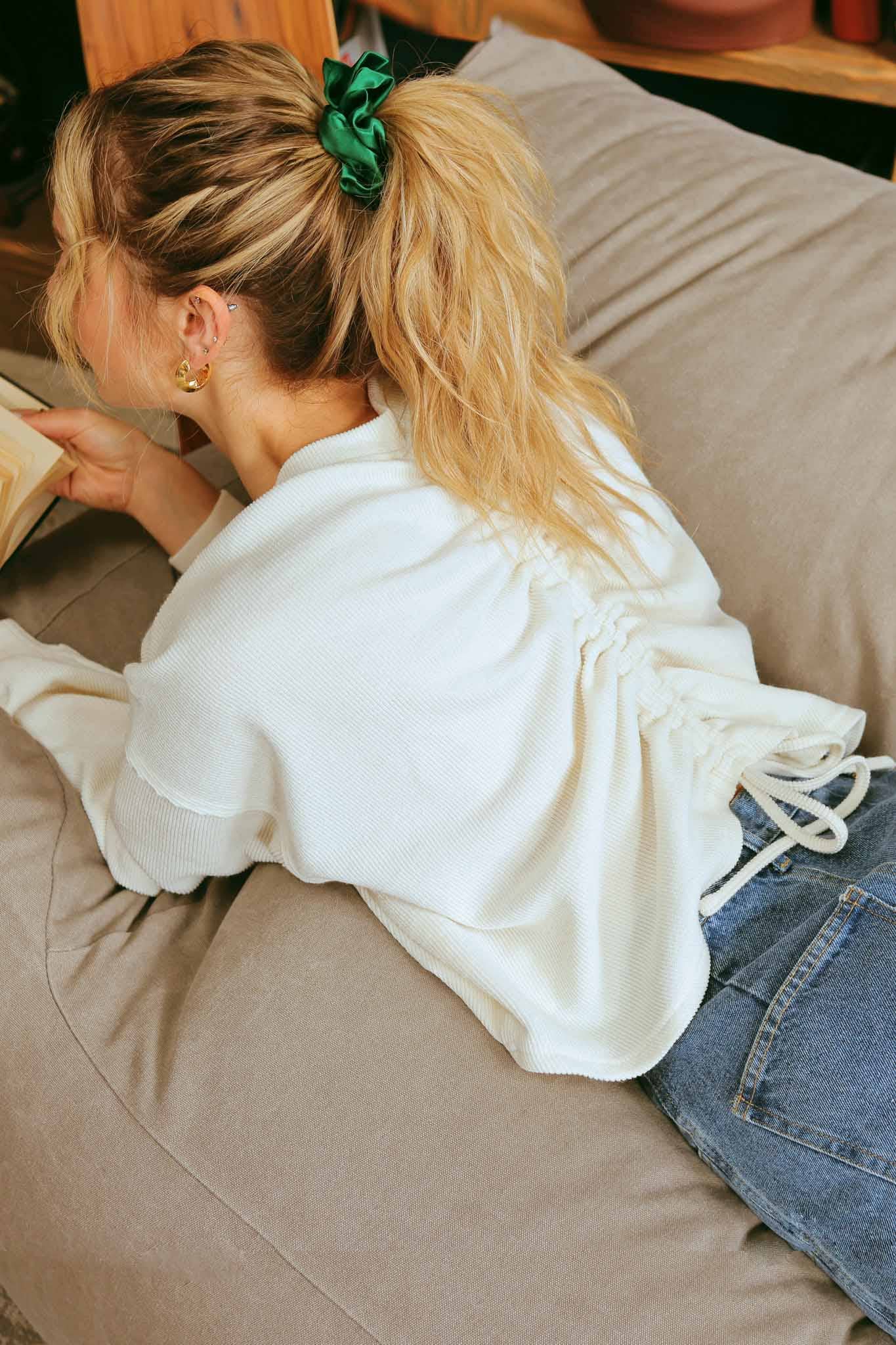 Ruched Back Long Sleeve Knit Top