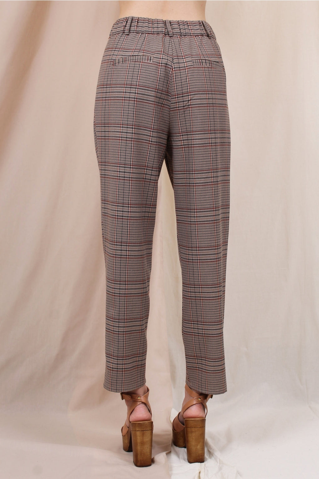 High Waisted Brown Plaid Pleated Chic Pants