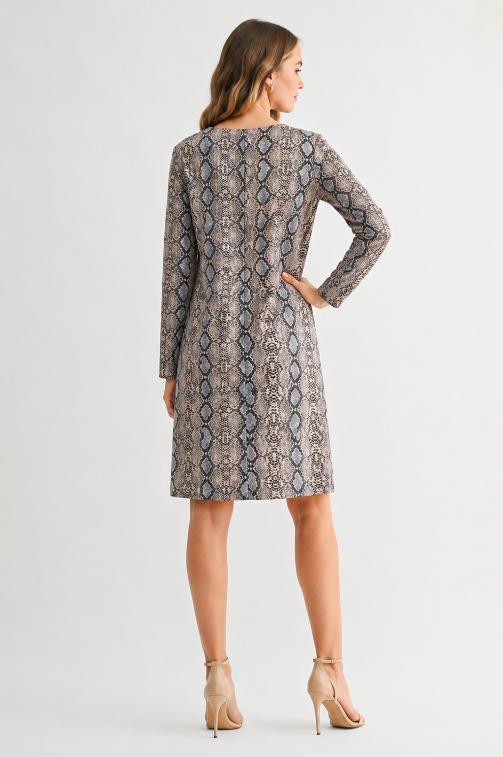 Aurora Suede Print Round Neck Dress (With Pockets)