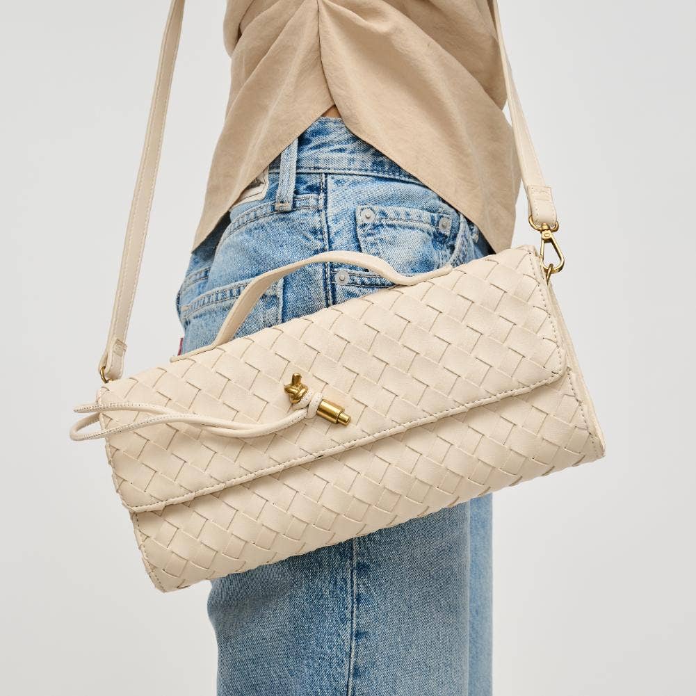Urban Expressions - Ada Top Handle Woven East West Clutch Crossbody: Oatmilk