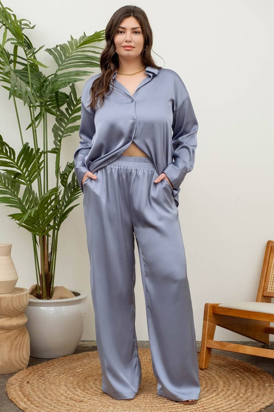 Solid Satin Wide Leg Pants