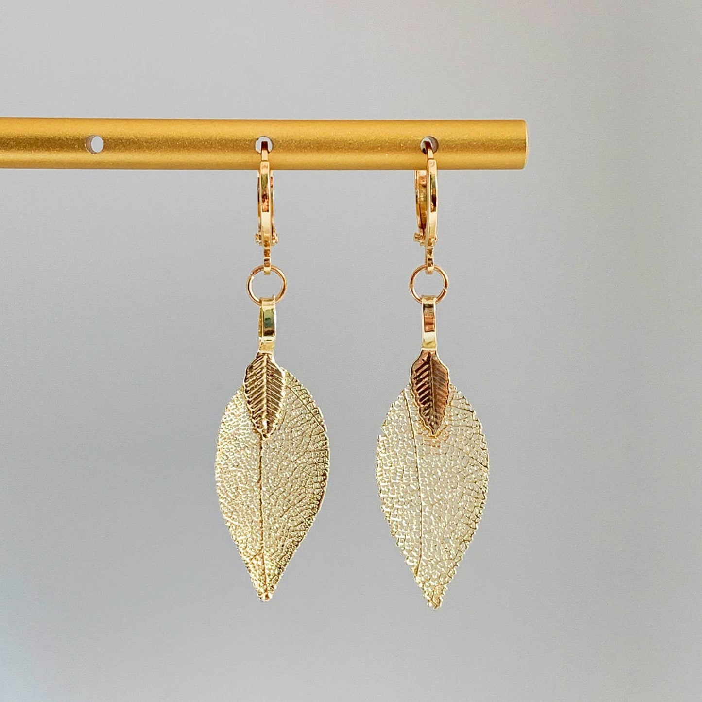 Dainty Golden Leaf Dangle Earrings