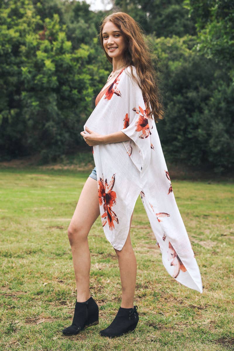 Floral Print Kimono With Armholes