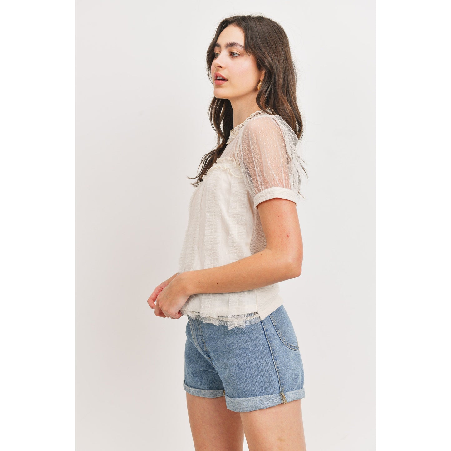 Dotted Mesh Overlay Blouse
