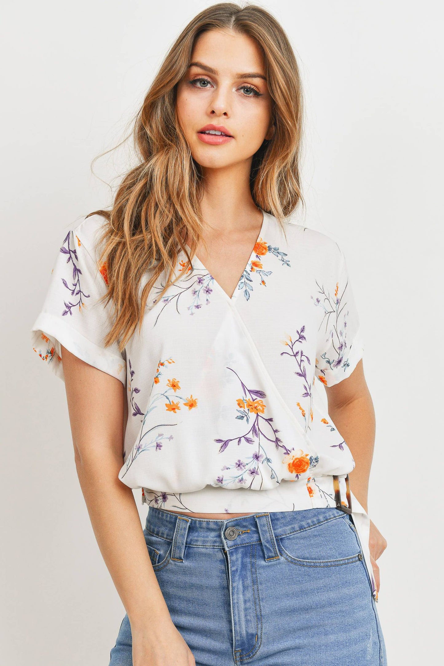 Surplice Wrap Top With Buckle