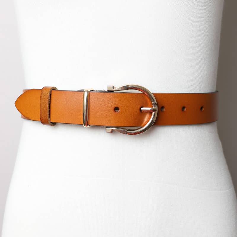 Horseshoe Gold Buckle Belt- Camel