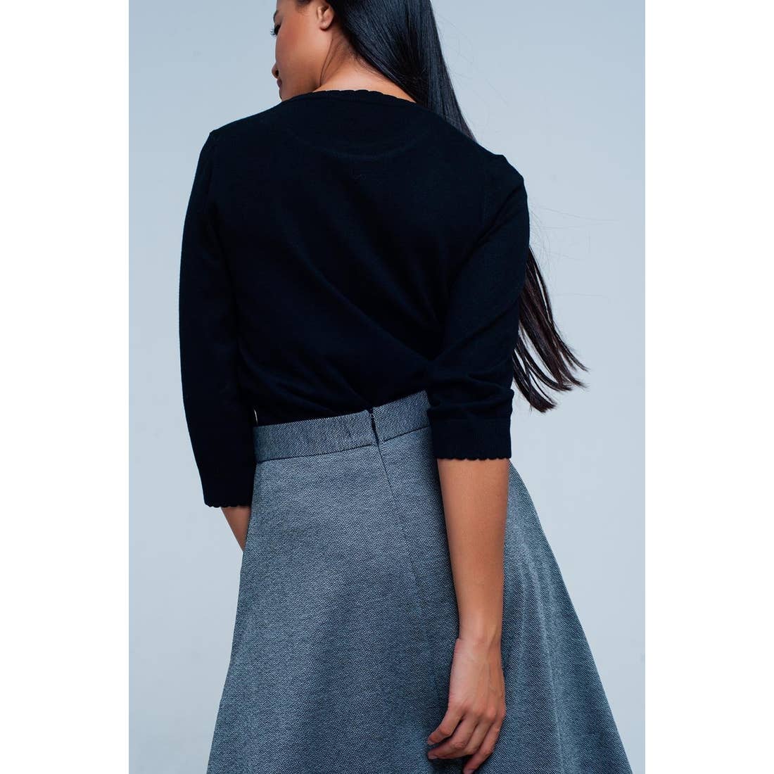 Black Fine Knit Sweater 3/4 Sleeve
