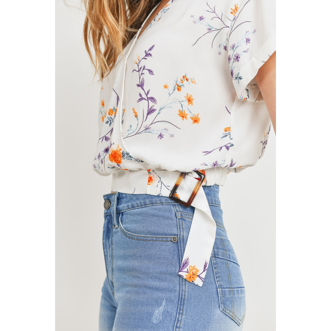 Surplice Wrap Top With Buckle