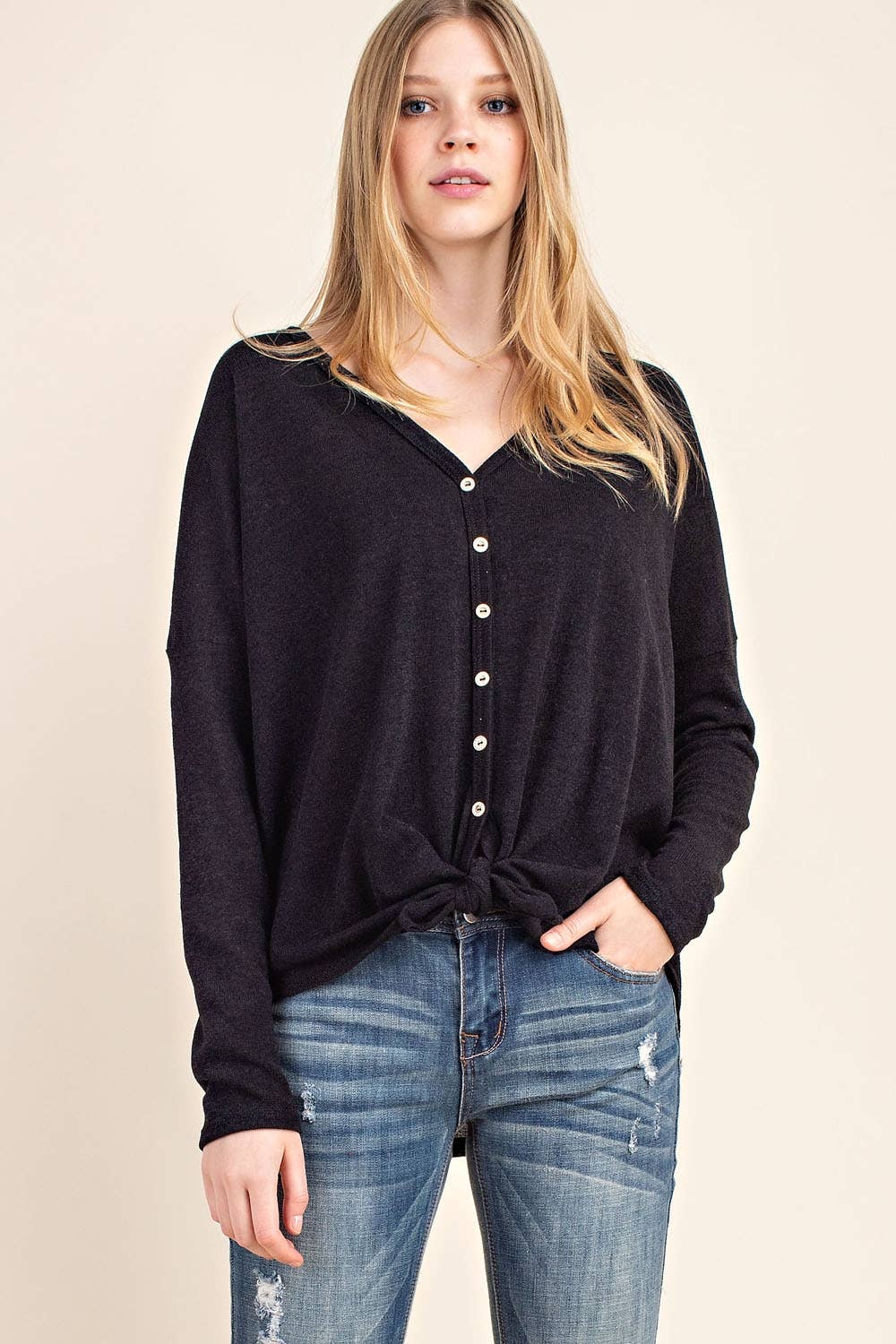 Mir Button Down Tie Front Top