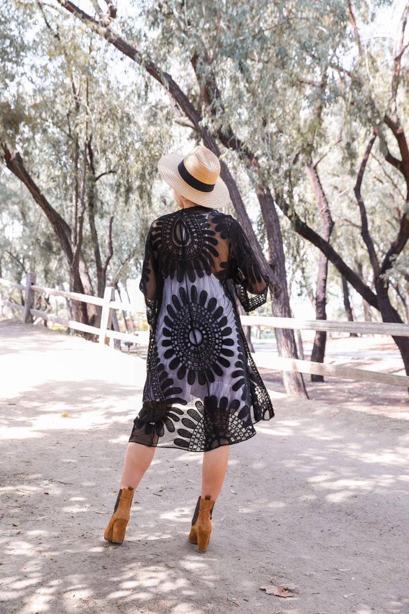 Bohemian Lace Embroidered Kimono With Sleeves