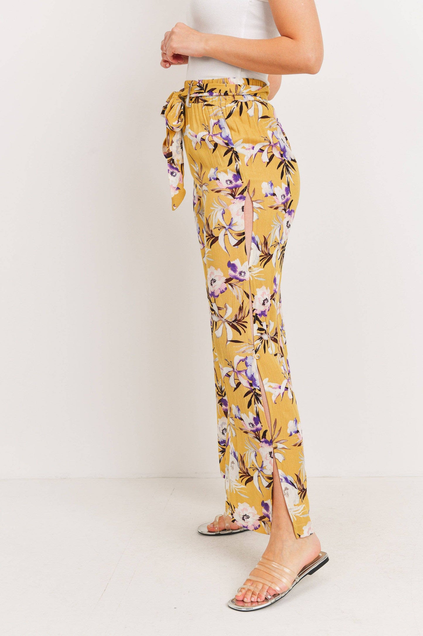 Side Button Closure Palazzo Pants