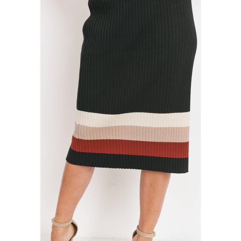 Sweater Knit Color Block Midi