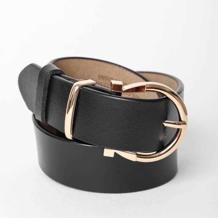 Horseshoe Gold Buckle Belt- Black
