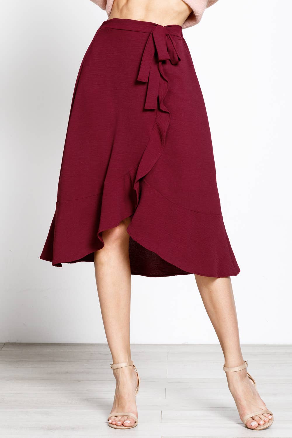 Ruffle Wrap Skirt With Tie Detail Midi Skirt