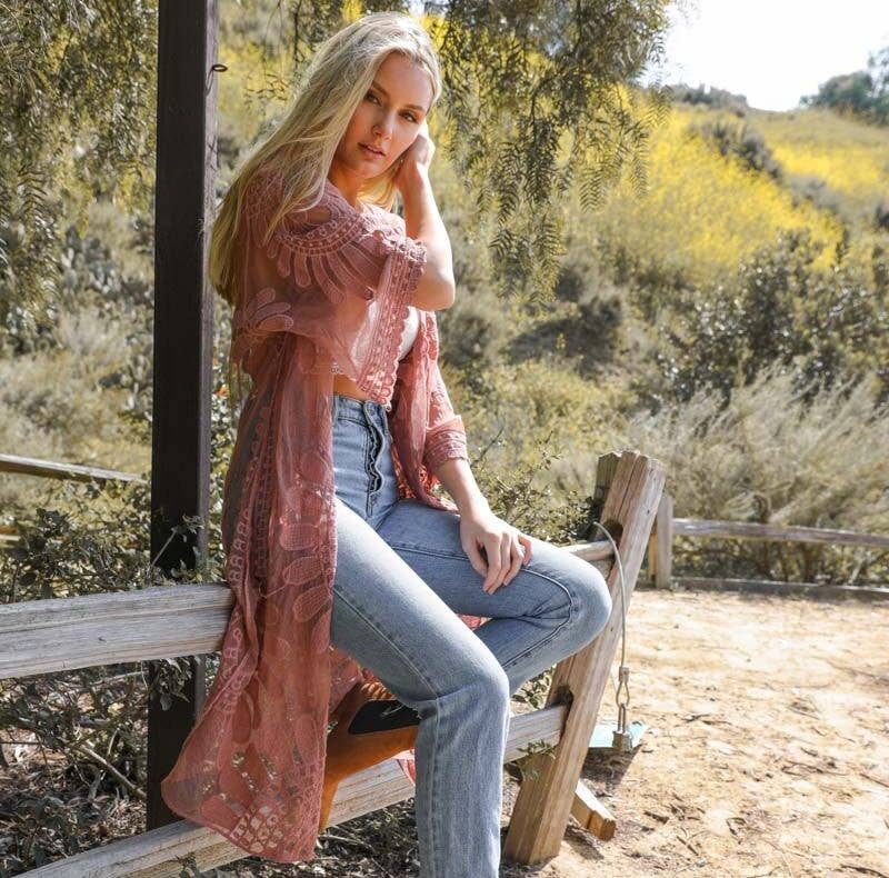 Bohemian Lace Embroidered Kimono With Sleeves