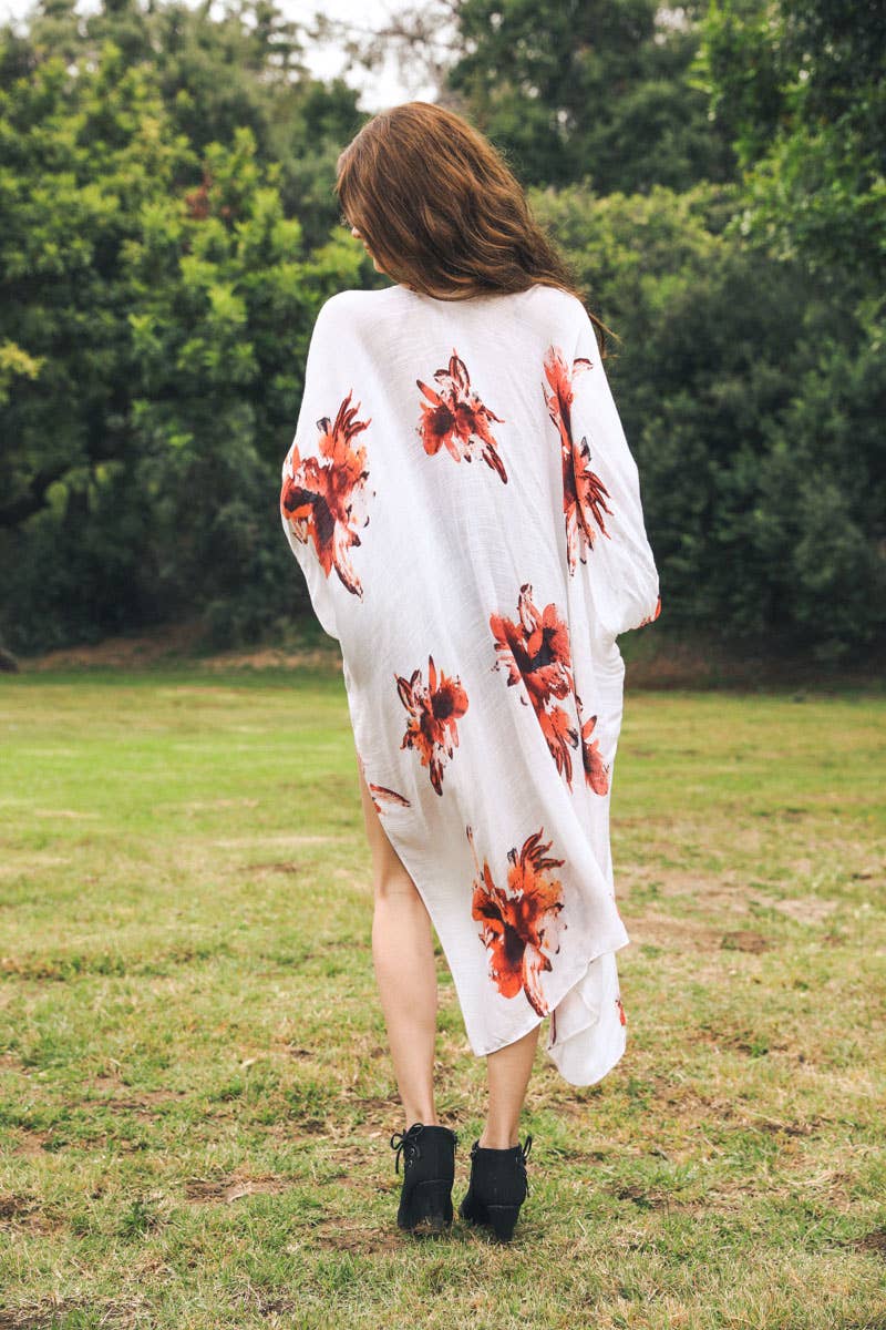 Floral Print Kimono With Armholes