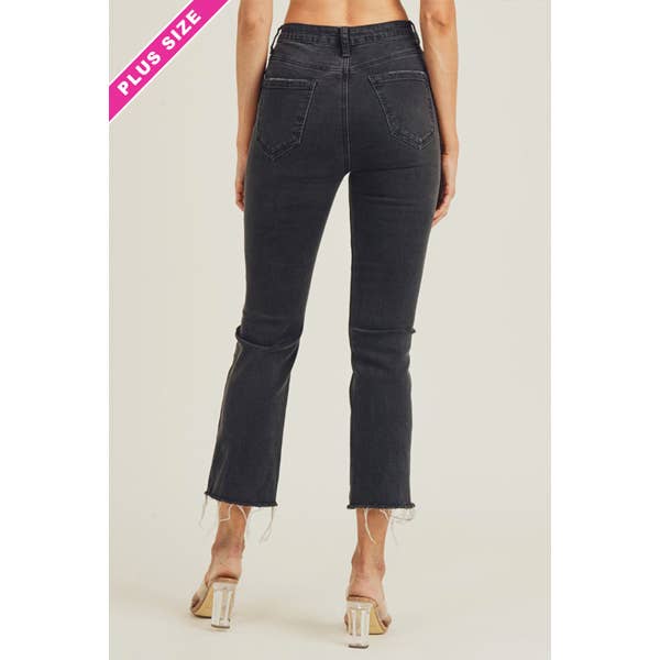 Plus Size High Waist Raw Hem Ankle Straight