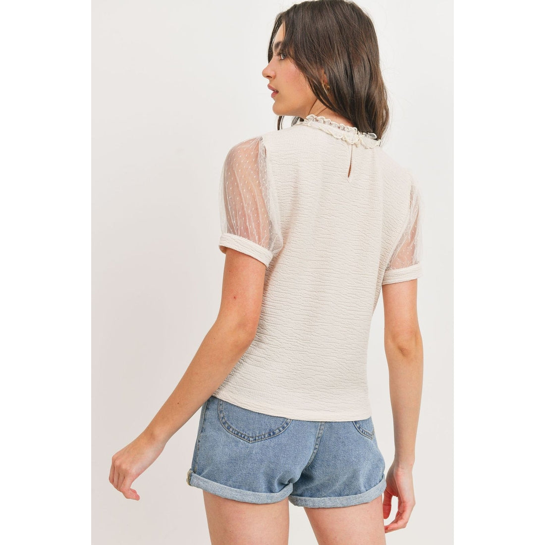 Dotted Mesh Overlay Blouse