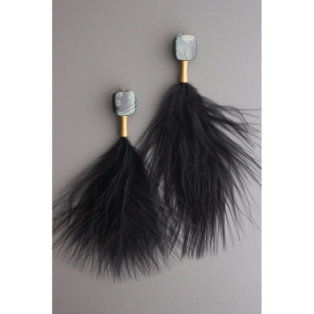 David Aubrey Jewelry - Jasper and Black Feather Post Earrings