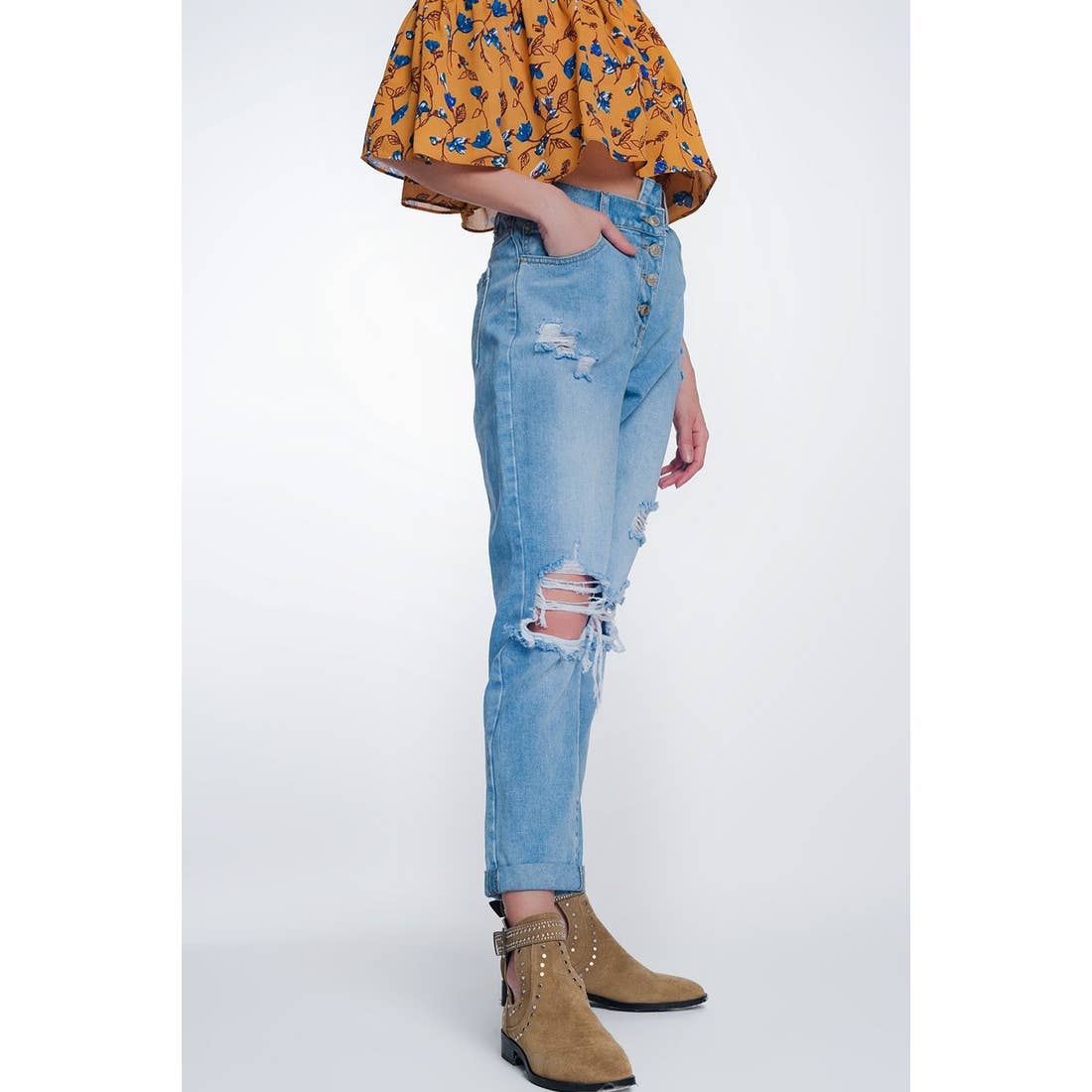 High Waist Ripped Mom Jeans