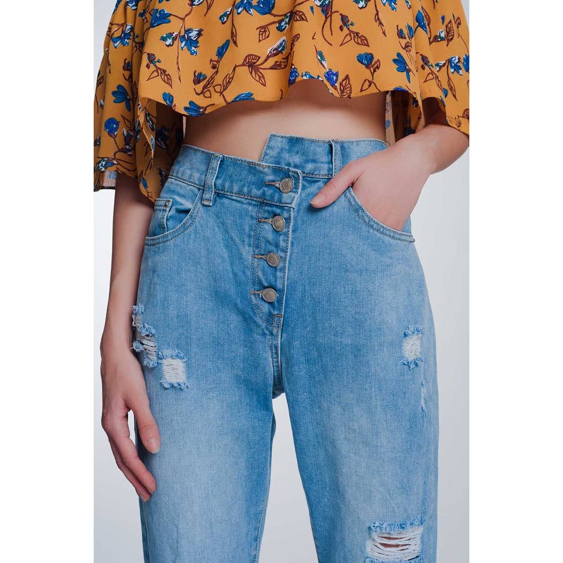 High Waist Ripped Mom Jeans