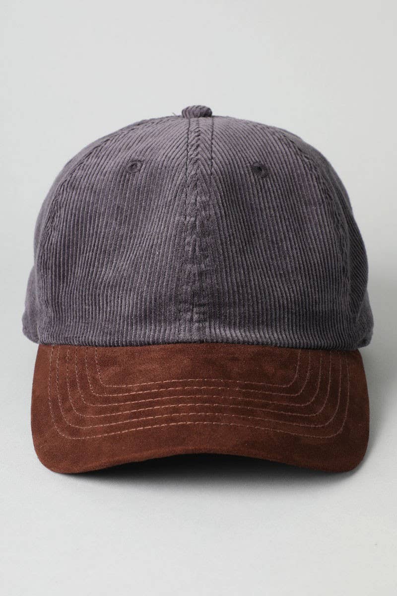 Two-Tone Corduroy with Suede Visor Baseball Cap