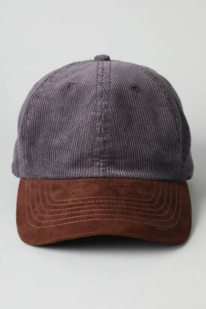 Two-Tone Corduroy with Suede Visor Baseball Cap