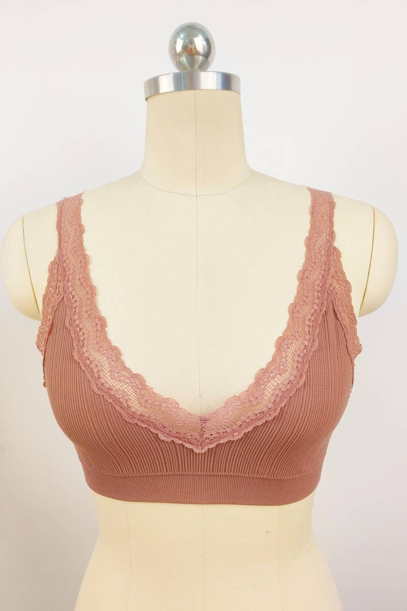 Leto Accessories - Lace Trim Padded Bralette - Romantic Lace Trim