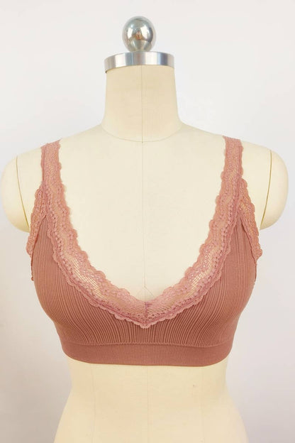 Leto Accessories - Lace Trim Padded Bralette - Romantic Lace Trim