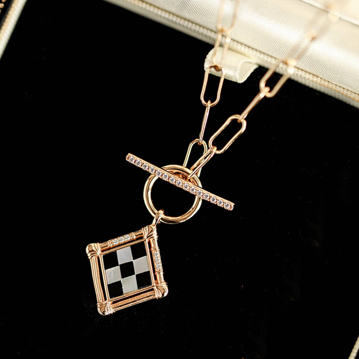 Checkboard Necklace Sterling Silver Gold Vermeil