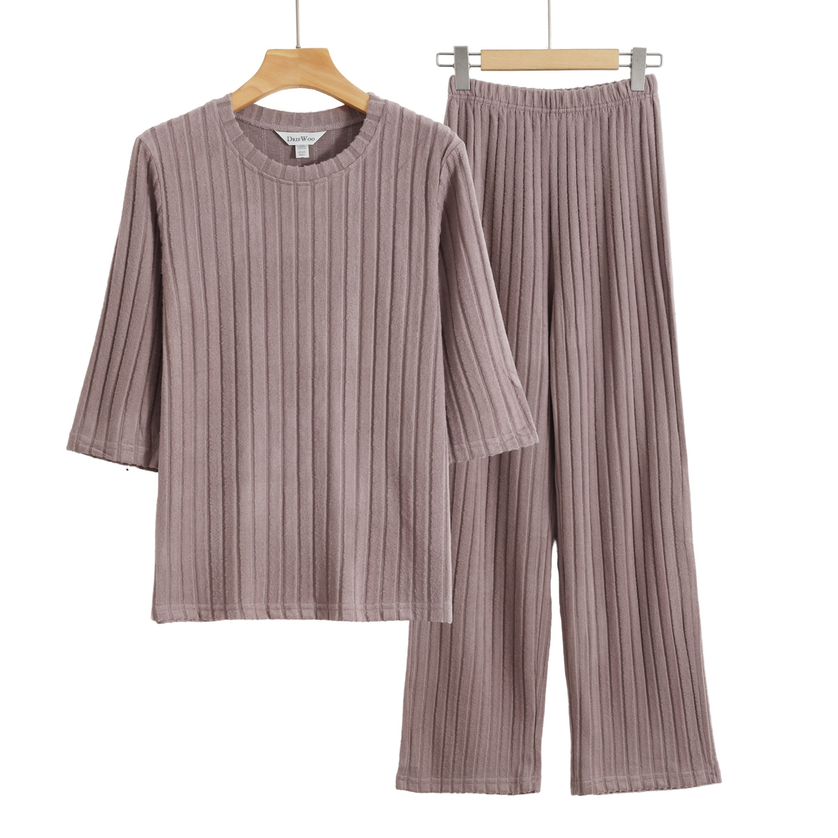 Ribbed Pajama Set + Faux Fur Slippers