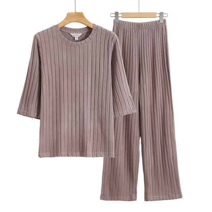 Ribbed Pajama Set + Faux Fur Slippers