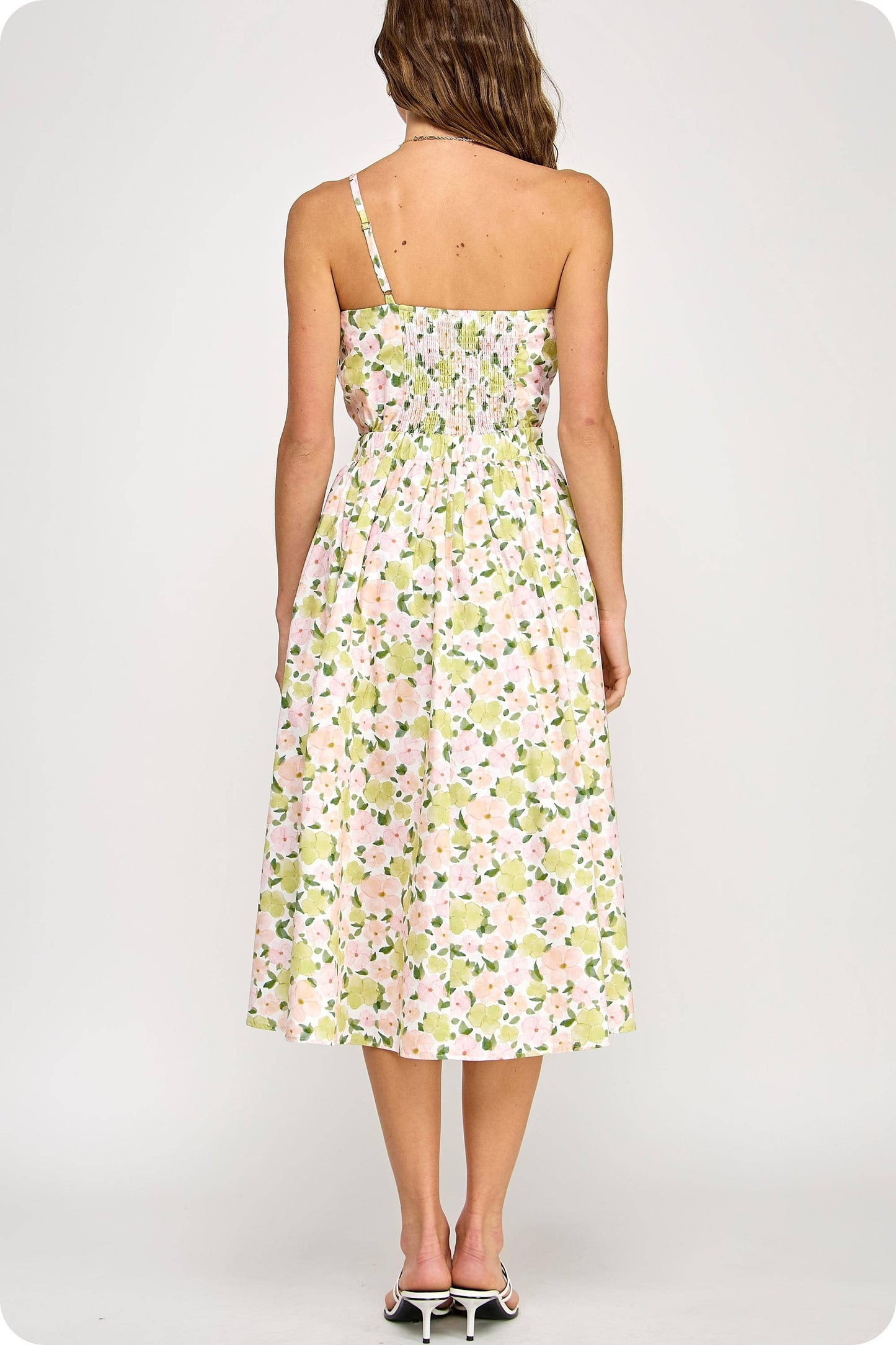Strut & Bolt - Knotted Flower Bow Floral Print Midi Dress