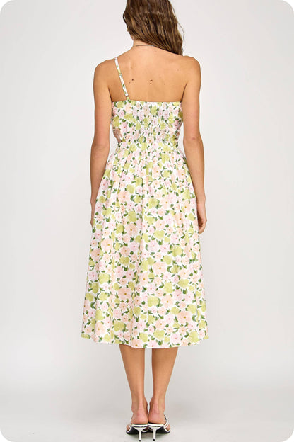 Strut & Bolt - Knotted Flower Bow Floral Print Midi Dress