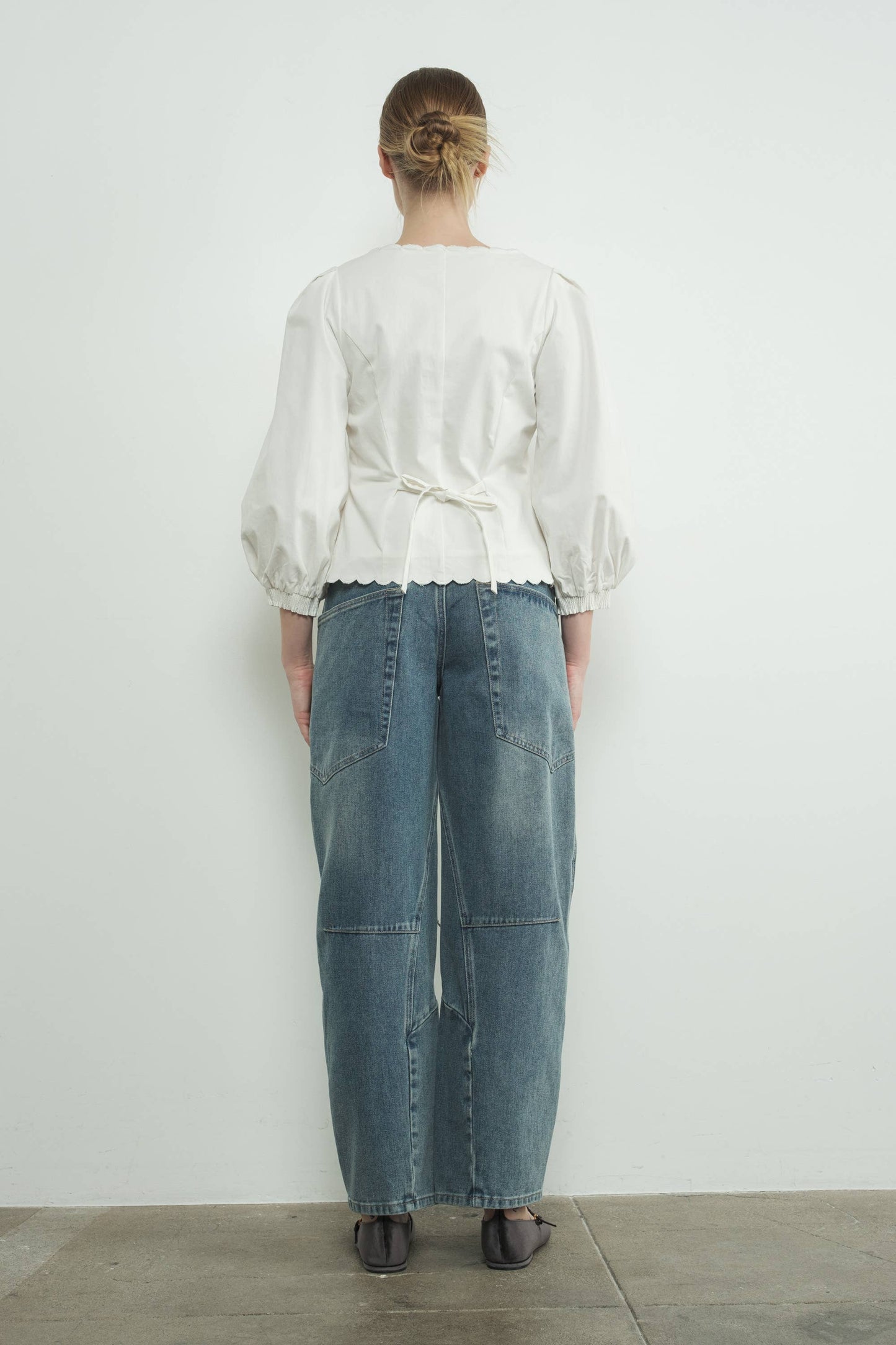 Square Neck Scallop Edge Hemline Blouse