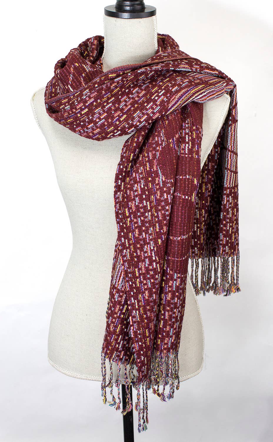 Burgundy Knit Camellia Retro Cashmere Blend Wrap Scarf