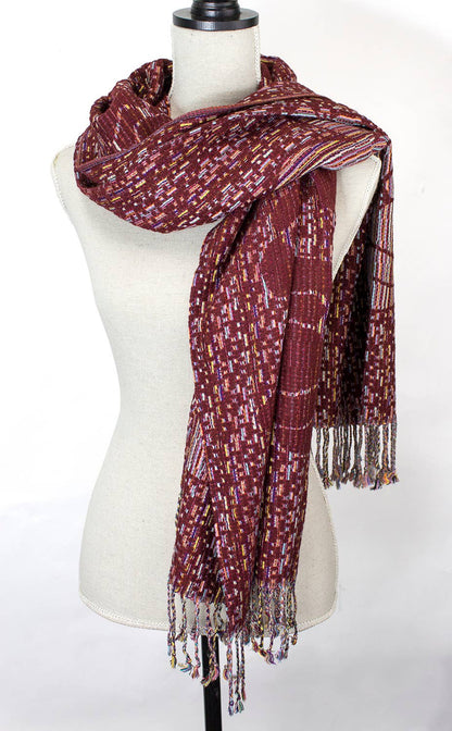 Burgundy Knit Camellia Retro Cashmere Blend Wrap Scarf
